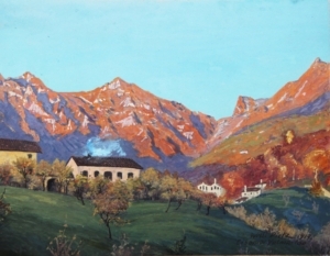 Cison di Valmarino im Jahr 1917 gemalt von Willi Pietz als Teilnehmer des Deutschen Alpenkorps